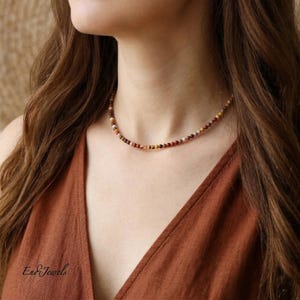 Natural Mookaite 3mm Tiny Round Beaded Choker, Stretchy Bracelet, Genuine Yellow Gemstone Beaded Necklace, Daily Waterproof Layered Necklace image 3