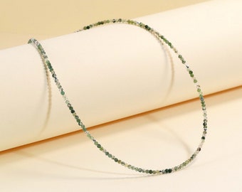 Tiny Green Moss Agate Beaded Choker, Bracelet, Summer Choker, Natural Gemstones Beads, Genuine Agate, Handmade Gift for Women