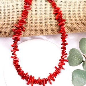 Red Coral Chips Necklace, Natural Coral Choker for Women, Irregular Red Coral Beads, Mother&#39;s Day Gift, Handmade Jewelry, Gemstone Necklace