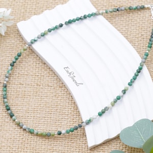 Tiny 3mm Green Jade Beaded Choker, Bracelets, Beaded Necklace, Handmade Necklace, Choker Green Natural Gemstone, Birthday Gift, Gift for Her