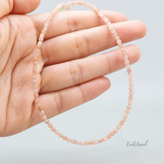 Natural Sunstone Tiny 3mm Faceted Beaded Choker, Bracelet, Small Beaded Necklace, Summer Choker, Natural Orange Pink Gemstone, Gift for Her