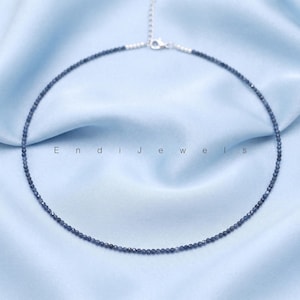 Naturlig safir 2 mm liten fasetterad pärlhalsband, armband, äkta blå ädelsten, elegant dagligt vattentätt lager av pärlhalsband