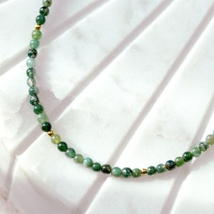 Tiny Green Agate Round Beaded Choker, Bracelet, Natural Gemstone Beaded Necklace, Small 3mm Moss Agate, Handmade Gift for Women image 6