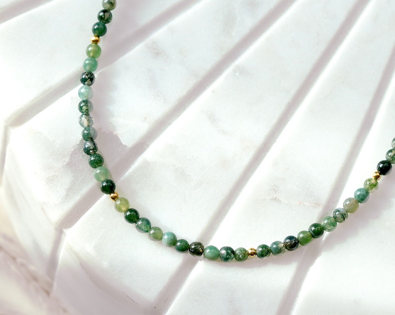 Tiny Green Agate Round Beaded Choker, Bracelet, Natural Gemstone Beaded Necklace, Small 3mm Moss Agate, Handmade Gift for Women image 6