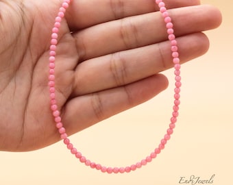 Natural Pink Coral 3mm Round Beaded Choker, Bracelet, Genuine Gemstone Tiny Beaded Necklace, Summer Choker, Handmade Necklace, Gift for Her