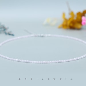 Light Pink Quartz Tiny 2mm Faceted Beaded Choker, Bracelet, Natural Rose Quartz Beaded Necklace, Crystal Gemstone, Birthday Gift for Women