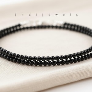 Tiny 2mm Black Onyx Round Beaded Choker, Beaded Bracelet, Natural Gemstone, Daily Waterproof Layered Stretchy Handmade Necklace Gift for Her