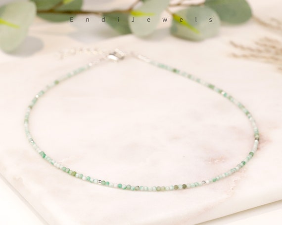 Tiny 2mm Hetian Jade Beaded Choker, Bracelet, Small Beaded Necklace, Summer Choker, Handmade Natural Gemstone, Women Birthday Gift