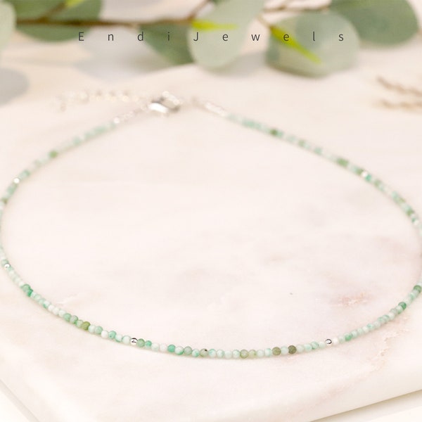 Tiny 2mm Hetian Jade Beaded Choker, Bracelet, Small Beaded Necklace, Summer Choker, Handmade Natural Gemstone, Gift for Women, Birthday Gift