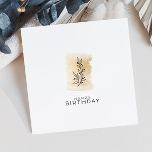 Klassieke verjaardagskaart Handgetekende bloemen Afdrukbare Instant download Scandinavische kunst aquarel Minimalistische kaart vierkant Elegante kaart voor collega