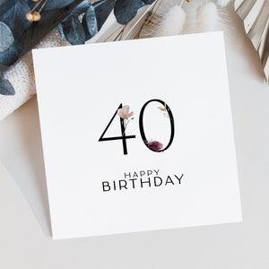 40e verjaardagskaart Wilde bloemen opmerking Afdrukbare Instant download Aquarel gelukkige verjaardagskaart Minimalistische kaart Noordse kunst Bloemen notecard