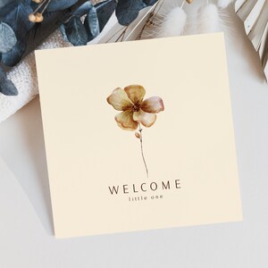 Willkommen kleine Karte Druckbar Sofortiger download Neue Baby Karte Last-Minute-Geschenk Minimalistische Blumenkarte Innen leer