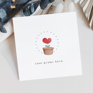 El amor crece aquí Tarjeta minimalista Tarjeta del día de San Valentín Imprimible Descarga instantánea Tarjeta de te amo para novia Corazón de acuarela Arte nórdico