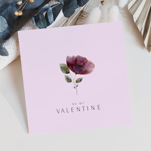 Be my Valentines Tageskarte Floral Elopement Printable Sofortiger download Minimalistische Karte Aquarell Blume Quadratische Karte Nordische Kunst