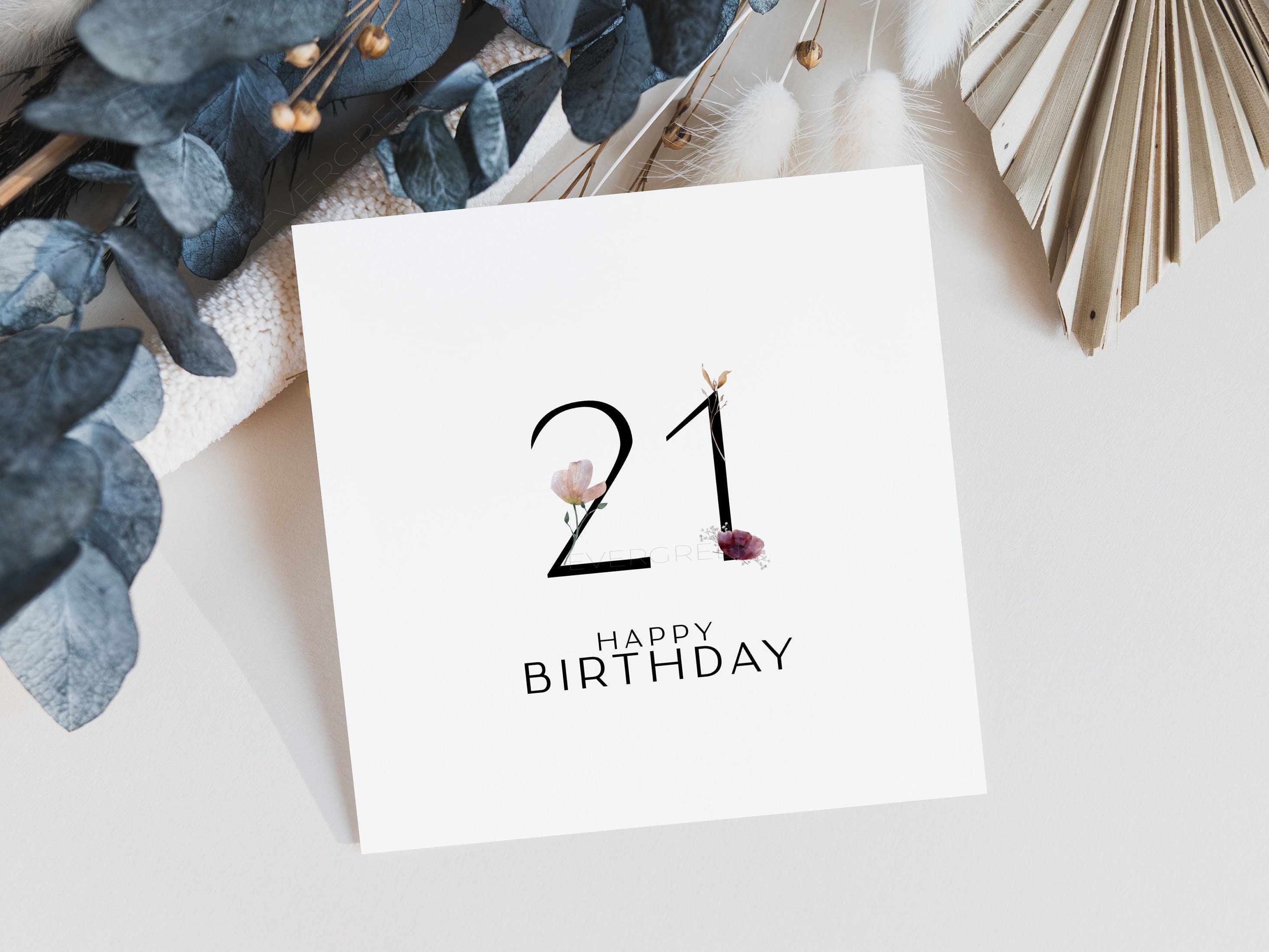 21st Birthday Card Floral Note Printable Instant Download - Etsy