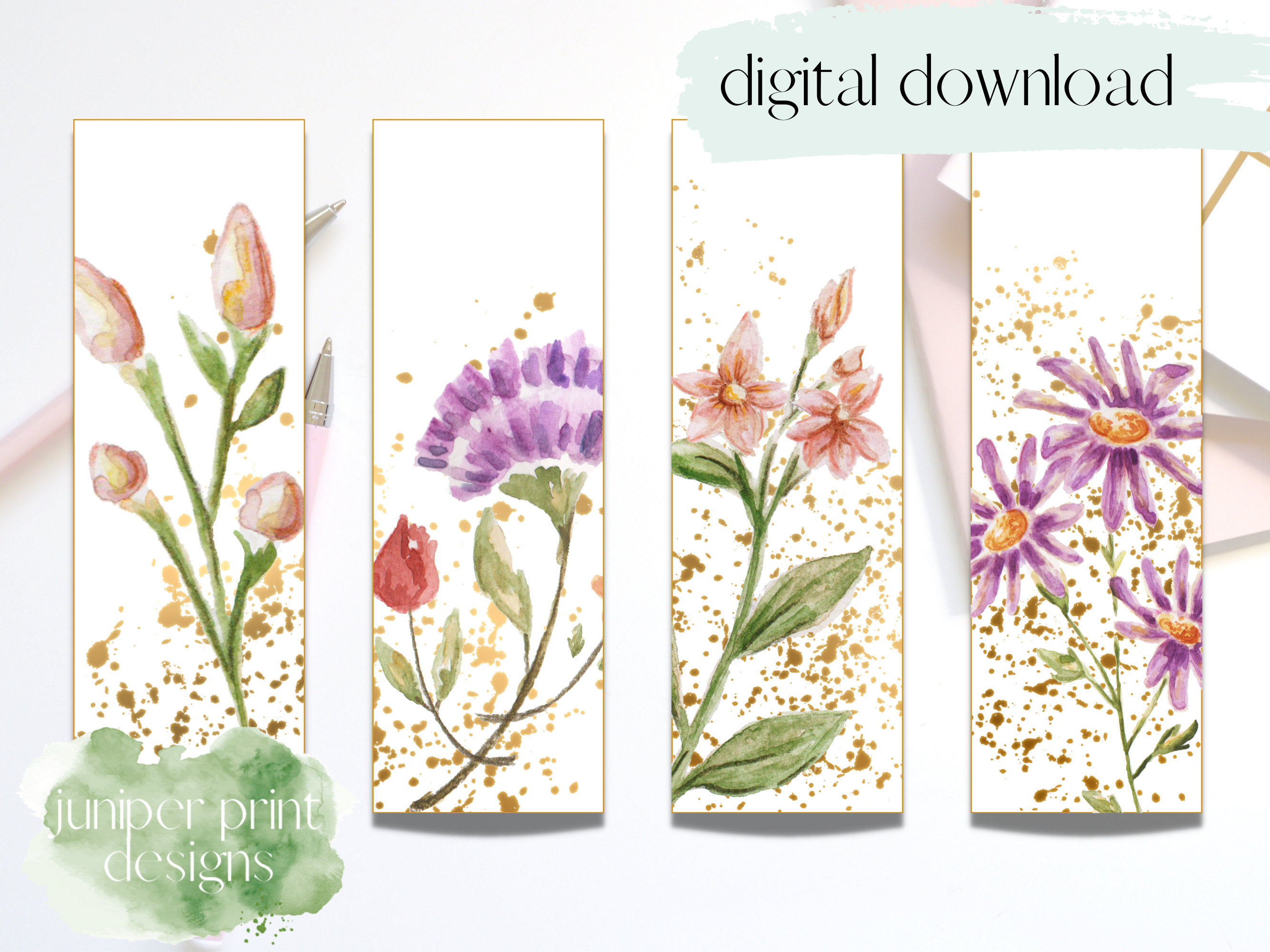 Watercolor Bookmark Printable, Download and Print Bookmarks, Watercolor