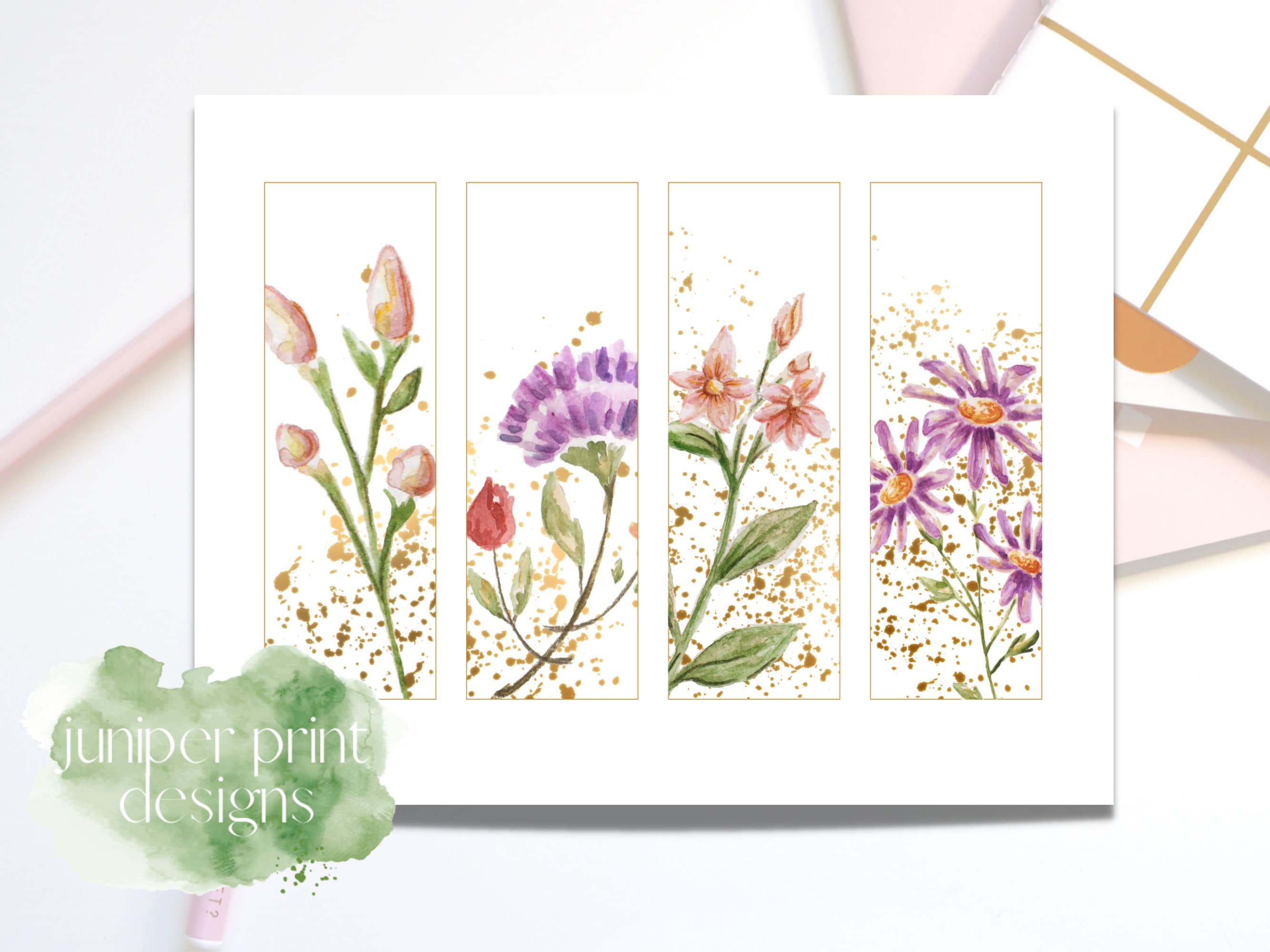 Watercolor Bookmark Printable, Download and Print Bookmarks, Watercolor ...