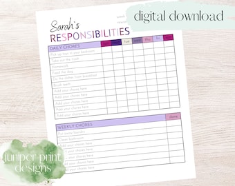 Chore Chart for Kids, Kids Chores, Kids Chore Chart, Responsibility Chart, Pastel Chore Chart Printable, Editable Chore Chart