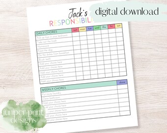 Chore Chart for Kids, Kids Chores, Kids Chore Chart, Responsibility Chart, Pastel Chore Chart Printable, Editable Chore Chart