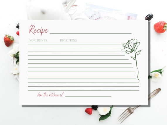 Floral Recipe Card Template Printable Recipe Card for Bridal | Etsy