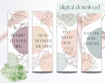 Quote Printable Bookmark Set, Download and Print Bookmarks, Floral Bookmark Printable, Printable Bookmarks with Quotes About Reading