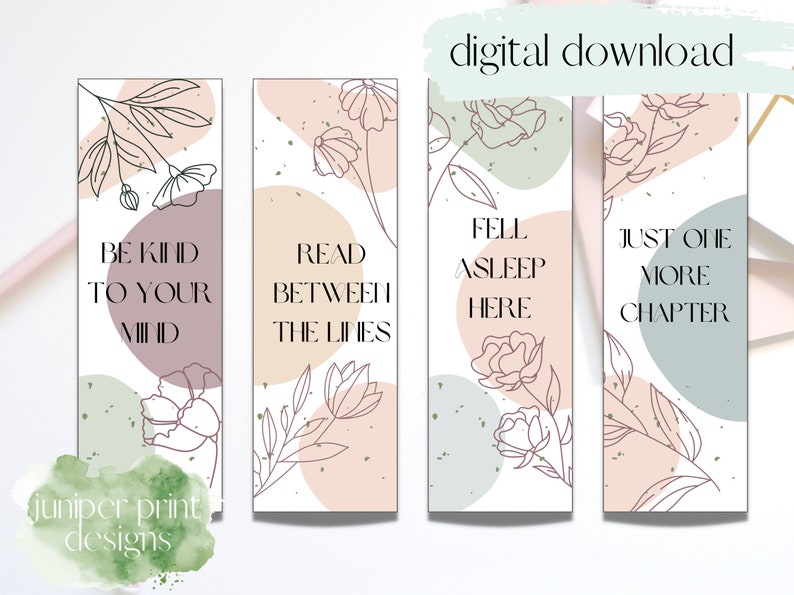 Quote Printable Bookmark Set, Download and Print Bookmarks, Floral ...