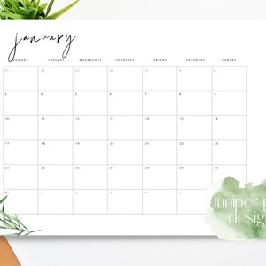 2022 Monthly Calendar Printable, Simple Digital Calendar, Printable Calendar Template, Minimalist Calendar, Year Calendar