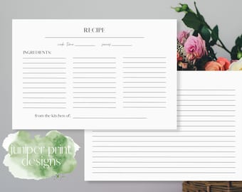 Recipe Card Template, Printable Recipe Card, Editable Recipe Card Template, Simple Recipe Card Download