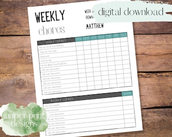 Chore Chart for Kids, Kids Chores, Kids Chore Chart, Responsibility Chart, Chore Chart Printable, Editable Chore Chart, Instant Download