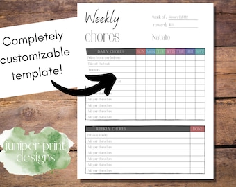 Chore Chart for Kids, Kids Chores, Kids Chore Chart, Responsibility Chart, Chore Chart Printable, Editable Chore Chart, Instant Download