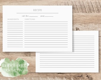 Recipe Card Template, Printable Recipe Card for Bridal Shower, Editable Recipe Card Template, Simple Recipe Card Download