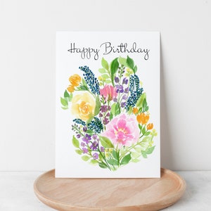 Levendige bloemenverjaardagskaart | Digitale download | Waterverf