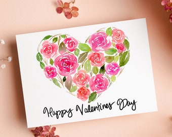 Downloadable Valentine's Card | Heart Red Roses | Watercolour