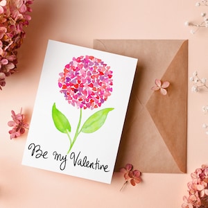Afdrukbare Valentijnsdagkaart | Hortensiaharten | Waterverf | Digitaal downloaden