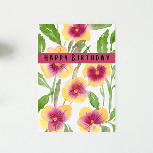 Pansy Floral Birthday Card | Watercolour | Digital Printable