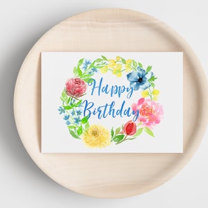 Cartão de aniversário floral da grinalda | Para download | Aquarela