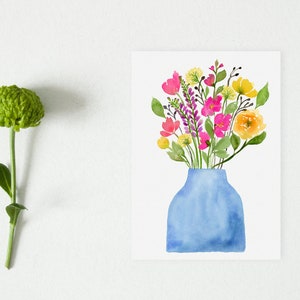 Fleurs dans la carte vierge de vase | Aquarelle | Téléchargement numérique