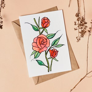 Digitale kaart rode rozen | Aquarel | Wenskaart:
