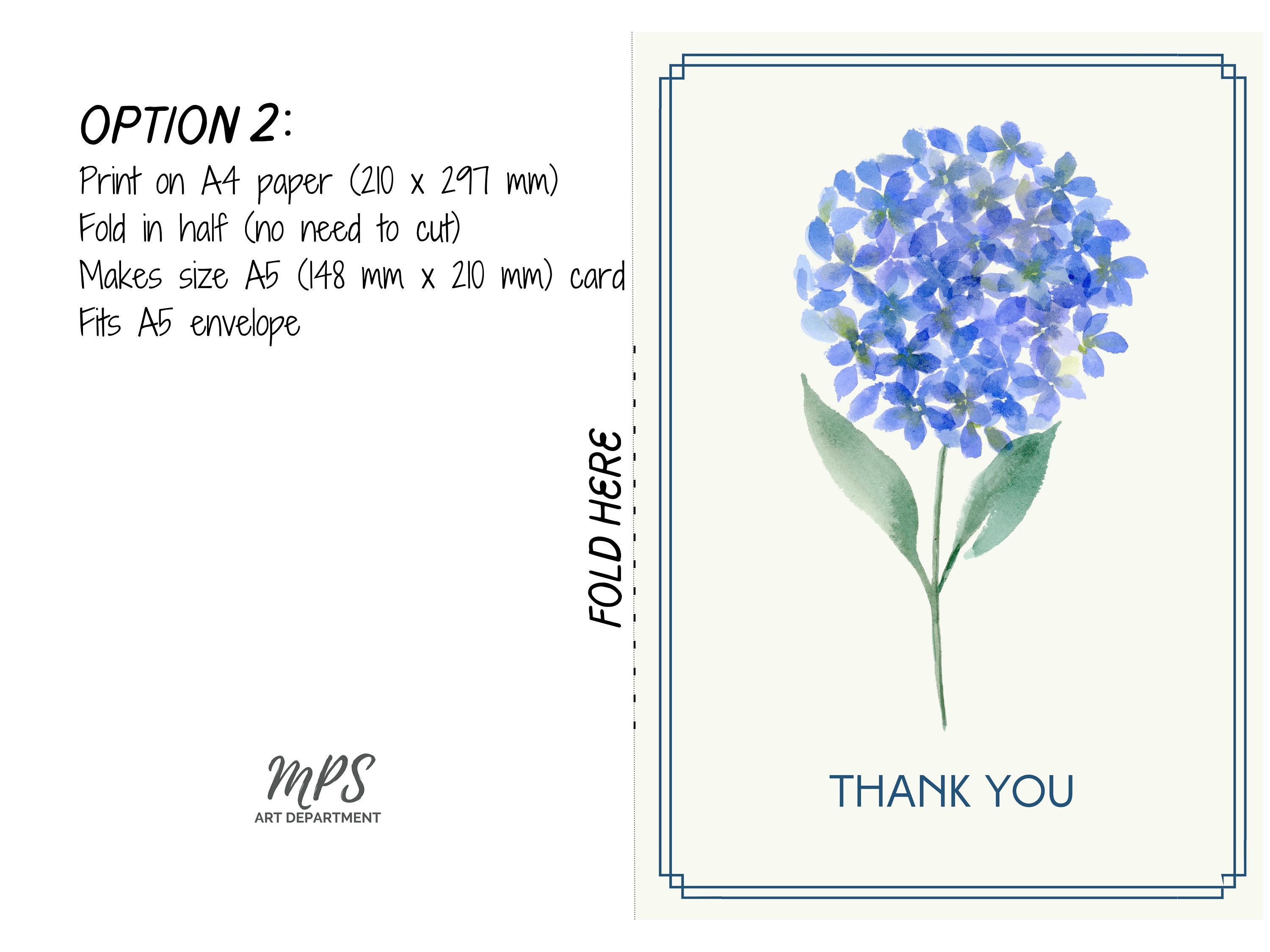 Thank You Card Hydrangea | Printable Digital Download | Watercolour - Etsy