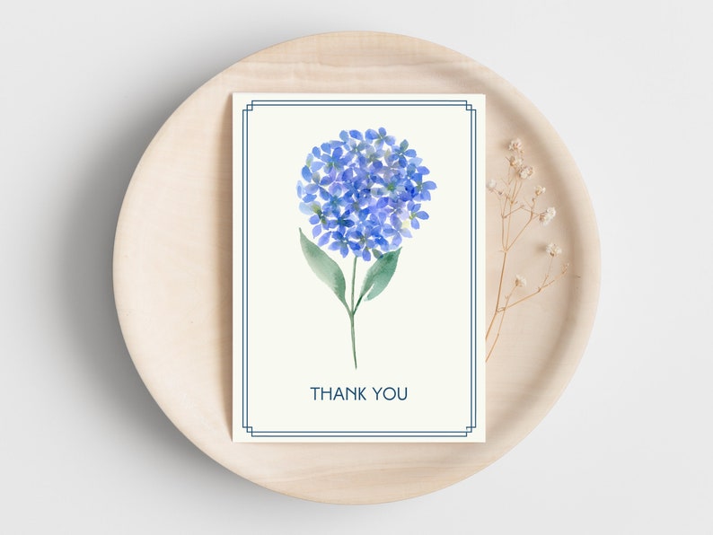 Thank You Card Hydrangea Printable Digital Download Watercolour image 1