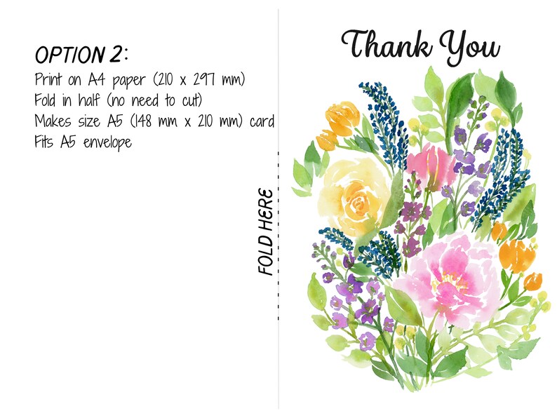 Floral Bouquet Thank You Card | Printable | Watercolour - Etsy