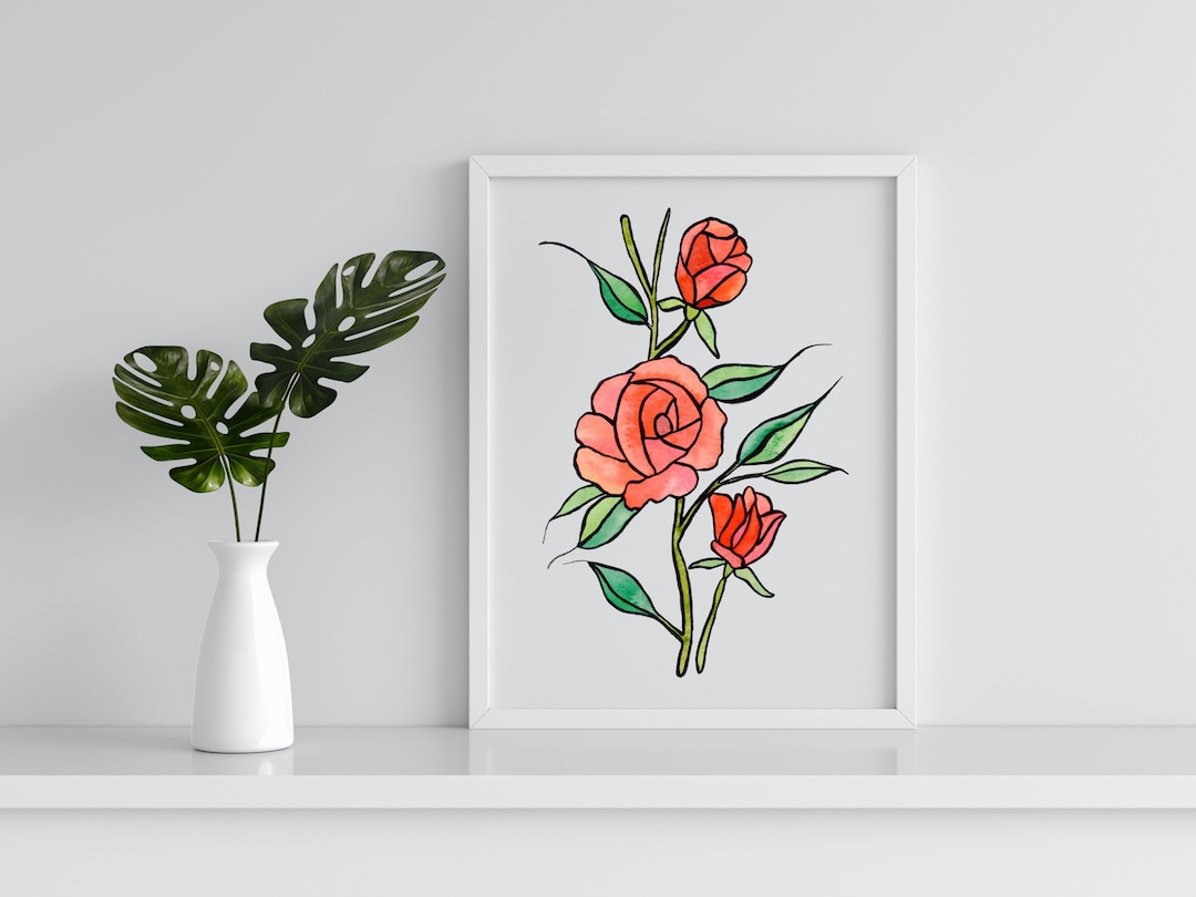 Red Roses Wall Art | Digital Print | Watercolour - Etsy