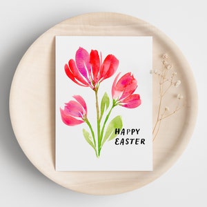Rote Tulpen Osterkarte | Aquarell | Druckbar