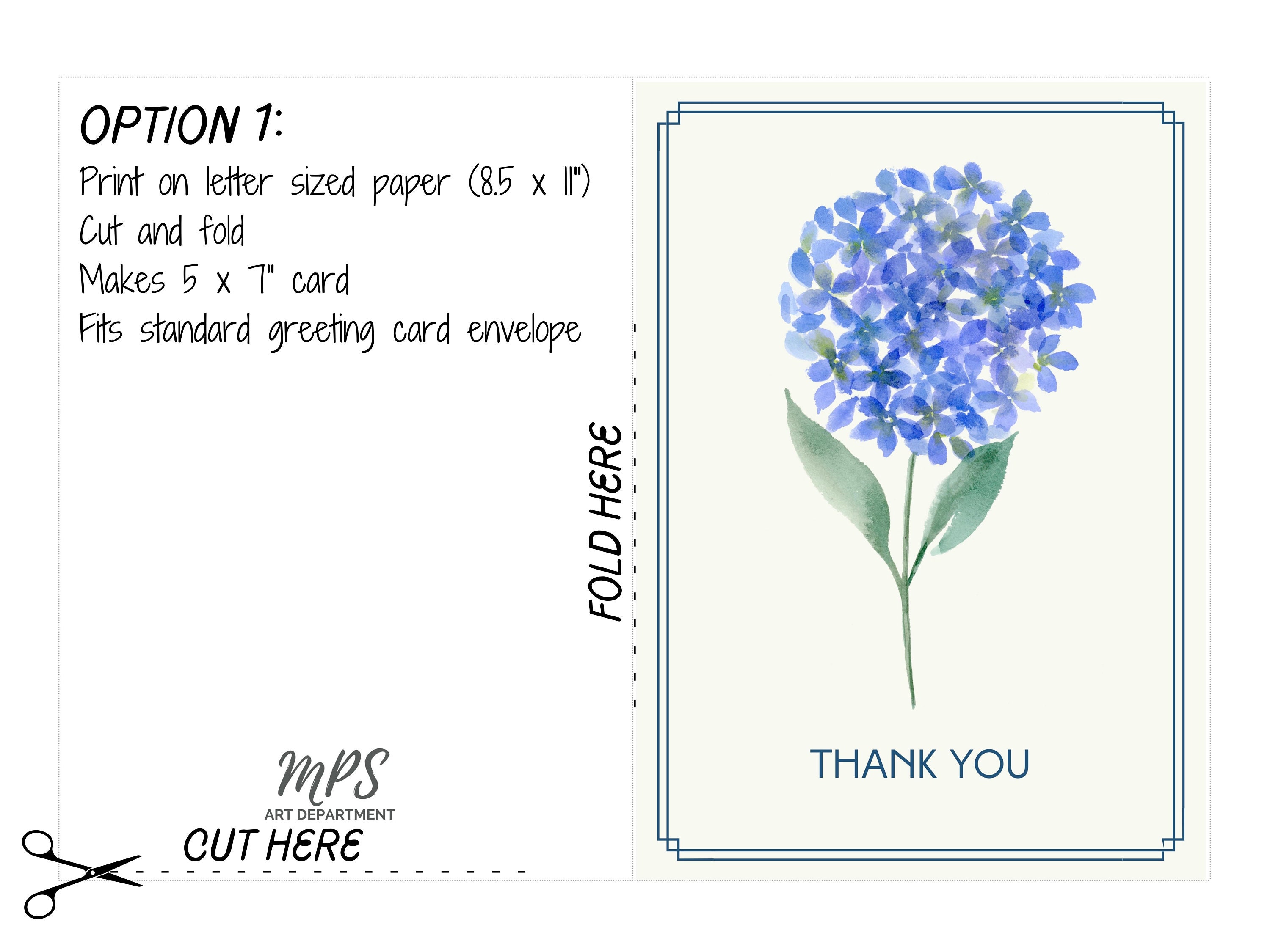 Thank You Card Hydrangea | Printable Digital Download | Watercolour - Etsy