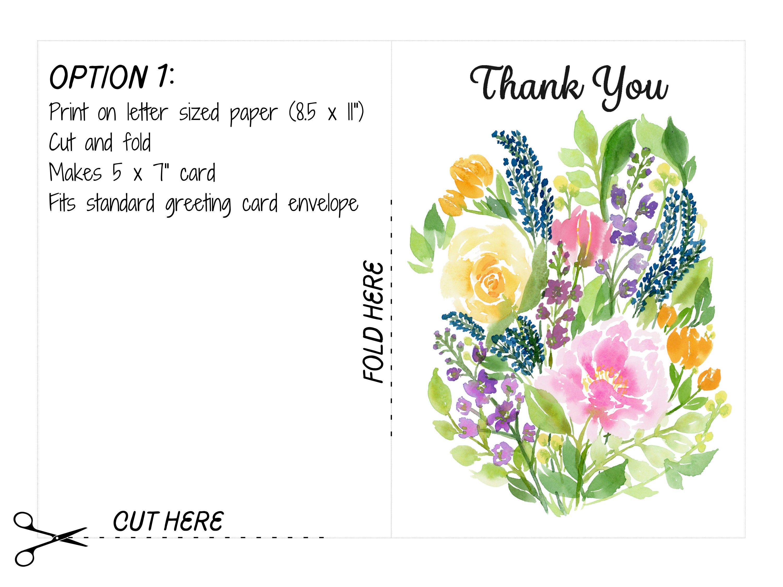 Floral Bouquet Thank You Card | Printable | Watercolour - Etsy