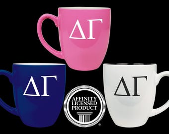 Taza de cerámica para café tipo bistró con letras griegas DG - Delta Gamma - Dee Gee - Delta Gam - DG