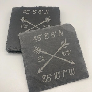 Custom GPS Coordinates Slate Coaster Set, Housewarming Gift, Personalized Coaster Set