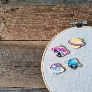 Cute Planet Enamel Needle Minder / Galaxy Needle Keeper / Magnet / Sewing Gift Accessory / Space Saturn Moon Stars