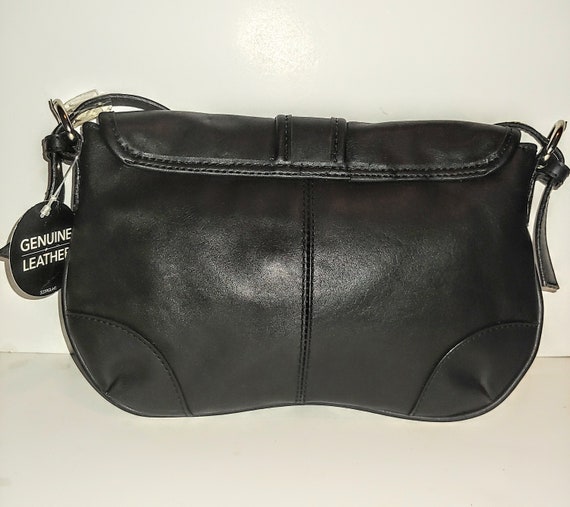 VINTAGE BLACK LEATHER Purse - With Front Metal Bu… - image 2