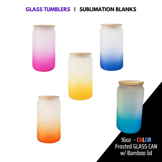 Frosted Glass Can W/bamboo Lids 16oz Sublimation Glass Blanks 
